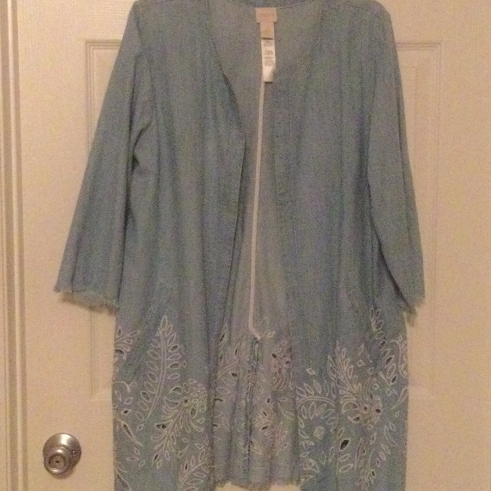Chambray, 100% cotton duster by Chico’s. Size 2 at Chico’s, which is size 12. - Picture 3 of 11